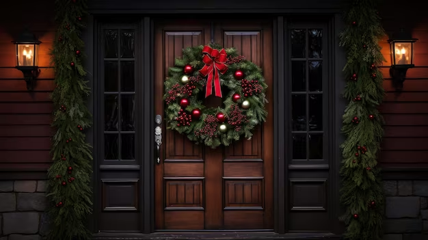  Holiday front door with snowman and candy cane accents